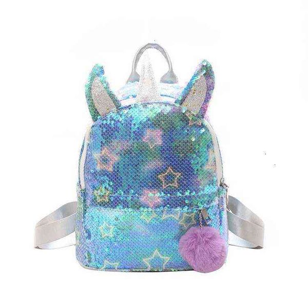 

hbp non-brand cool fashion colorful children's parent child backpack hair ball cute unicorn girl sequin sport.0018