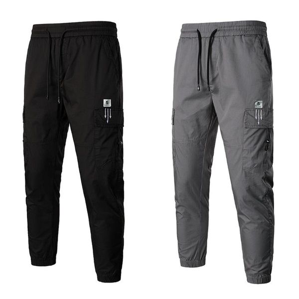 

men's pants 2021 tethered casual embroidered multi-pocket cargo, Black