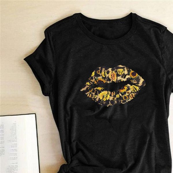 

big lips leopard print t shirts women flowers graphic tees shirts female short sleeve summer womens clothing camisetas mujer, White