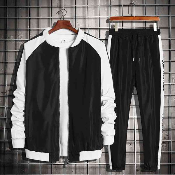 

men's casual sportswear 2-piece set, fashionable sports et , hip-hop clothing, spring and autumn, 2021, White;black