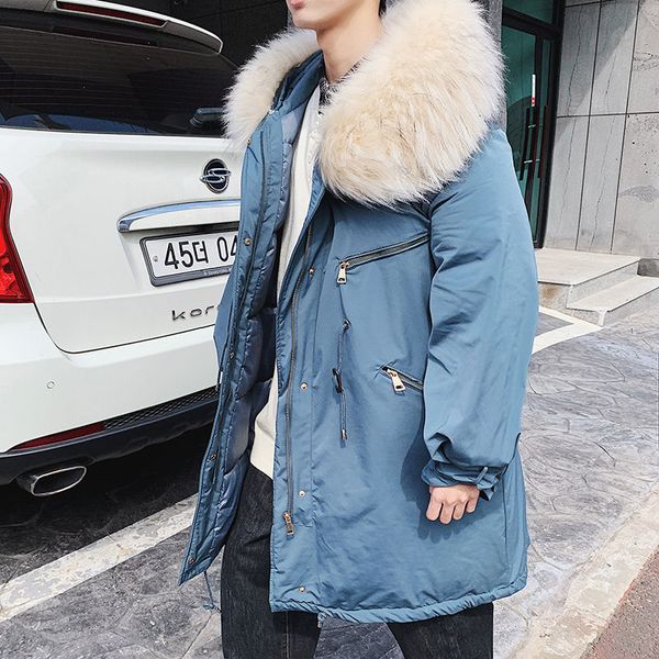 

2021 new winter jacket men's parka warm fashion casual fur collar hooded long men korean couple oversized coat mens overcoat m-5xl zunt, Black
