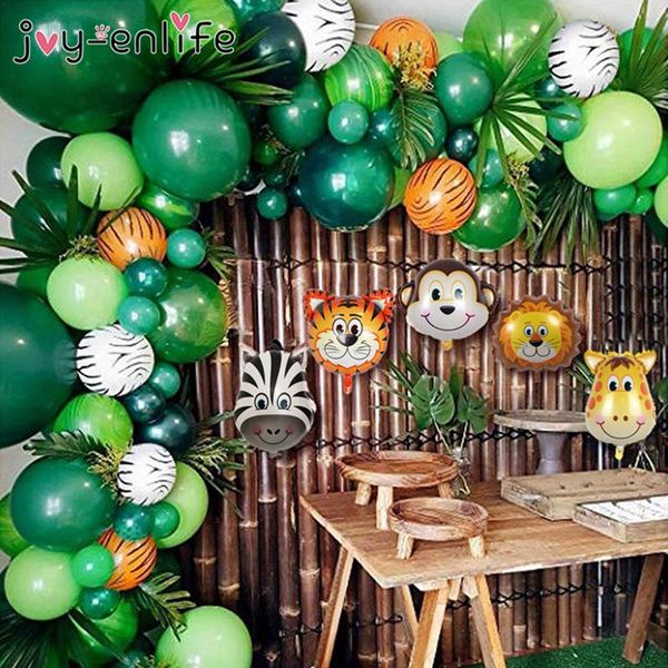 

party decoration 109pcs jungle safari theme balloon garland kit animal balloons palm leaves for kids boys birthday baby shower decor