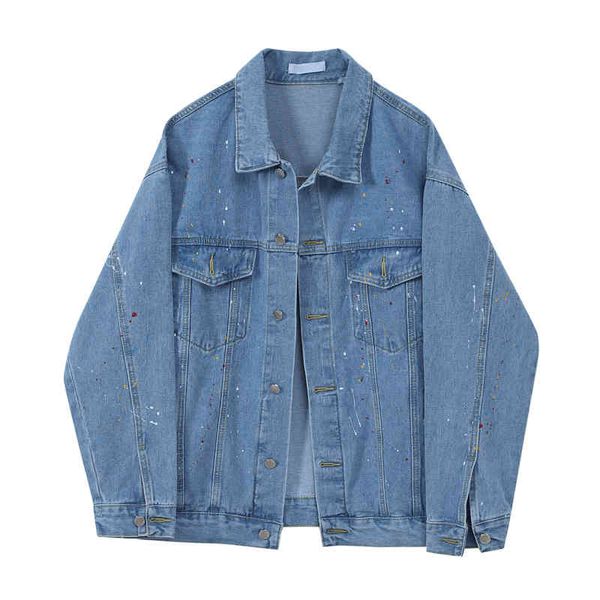 

women's jackets jean jacket women's clothing of the vintage large female jeans denim korean coat splash paint spring coats casual, Black;brown