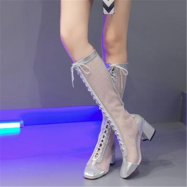 

boots lace wire mesh high tube cool hollow out fashion lace-up women's shoes 2021 female summer boot bandage women, Black