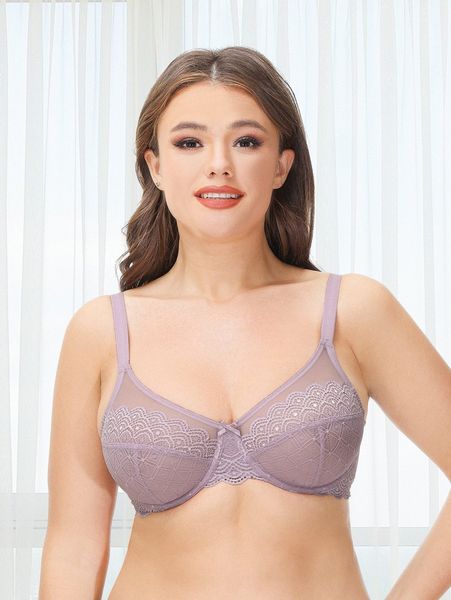 

wingslove plus contrast lace bow front bra 03l3#, Black;white
