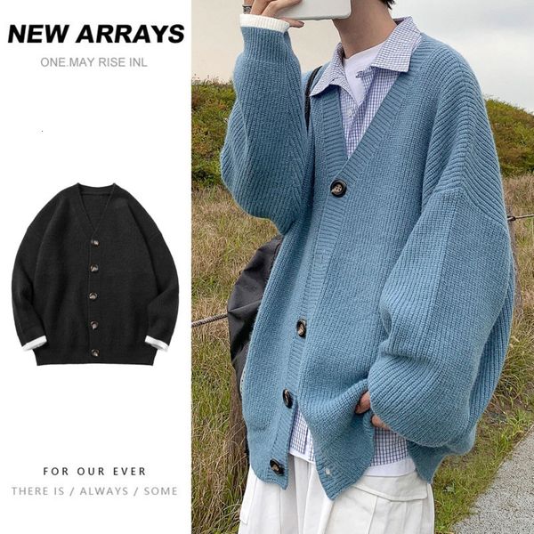 

2021 new winter cardigan men's warm fashion v-neck knitted sweater coat men loose korean knitting sweaters jacket mens clothes -2xl hg, White;black