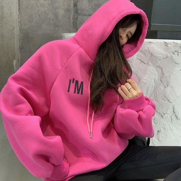 

women's hoodies & sweatshirts women casual loose hoodied long sleeve thicken female 2021 autumn ladies hoodie letter printed pullover, Black