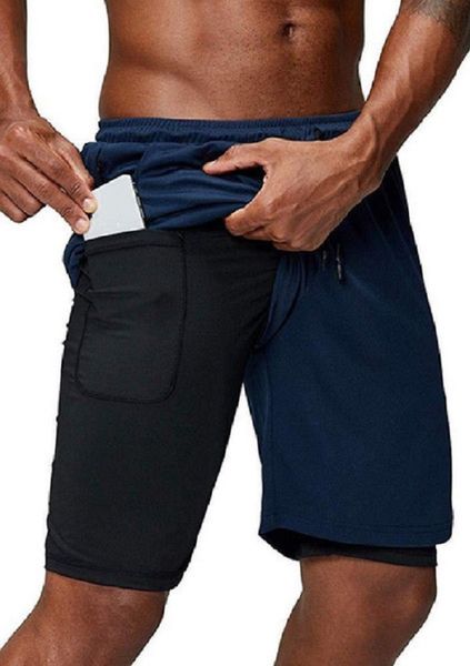 

2021 men running shorts gym compression phone pocket wear under base layer short pants athletic solid tights 10, Black