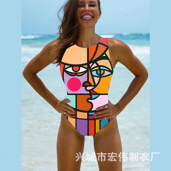 

2021 one piece maya bikini abstract print new swimsuit, White;black