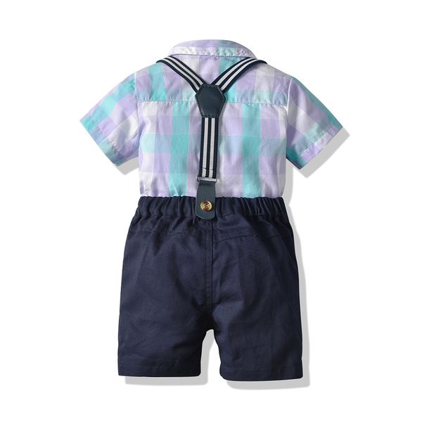 

summer children's wear boys' suit cardigan short sleeve strap shorts multi piece set, Blue
