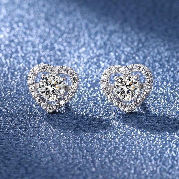 

s925 silver heart-shaped 50carat mo sangshi stud earrings japanese contracted and delicate temperament girl earrings, Golden;silver