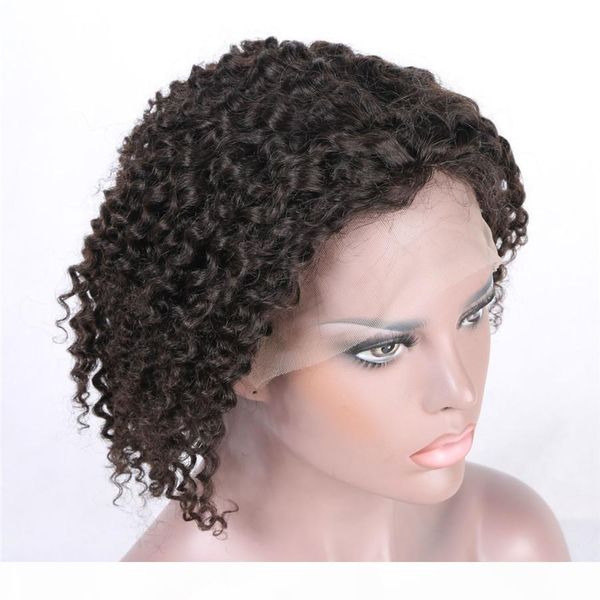 

130% density swiss lace baby hair front lace kinky curly brazilian wig human hair remy vrigin natural color woman hand-made malaysian, Black;brown