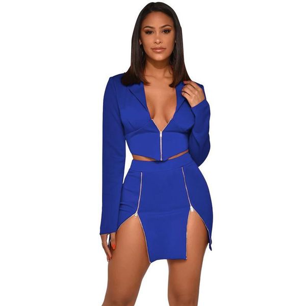 

two piece dress elegant pieces sets hollow out crop zipper high waist mini skirt suit women club outfits matching, White