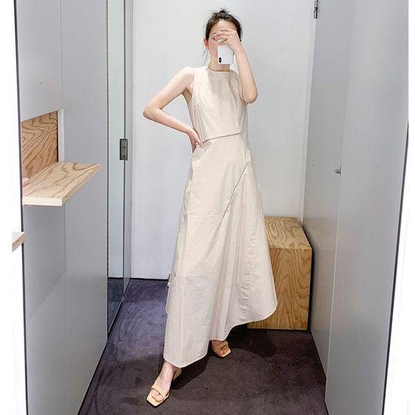 

2021 new nova moda feminina irregular midi vestido zper decorao comprimento ajustvel lady o-neck sem mangas dois usar vestidos longos casuai, Black;gray