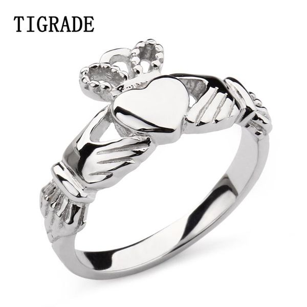 

cluster rings hand heart crown claddagh silver ring women polished wedding band 925 sterling jewelry engagement female size 4-11, Golden;silver
