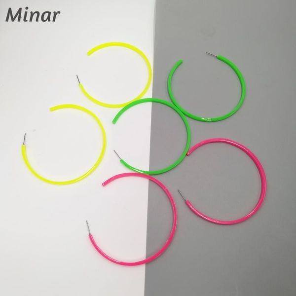 

hoop & huggie minar neon color acrylic resin big circle earrings for women open round 75mm exaggerated modern earring wholesale, Golden;silver