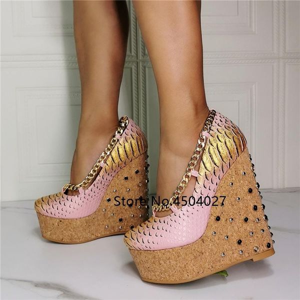

dress shoes women snakeskin platform pumps wedges high heels round toe chain party, Black