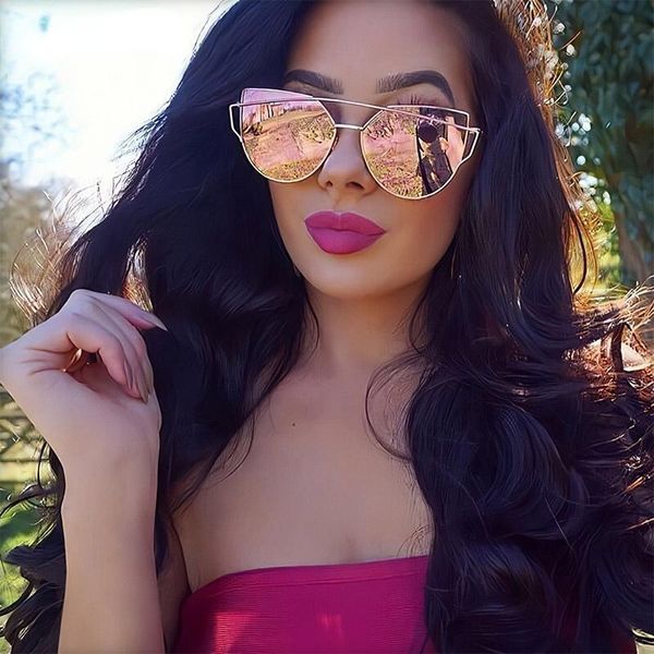 

sunglasses classic cat eye women 2021 metal big cateye sun glasses for ladies vintage mirror shades oculos uv400, White;black