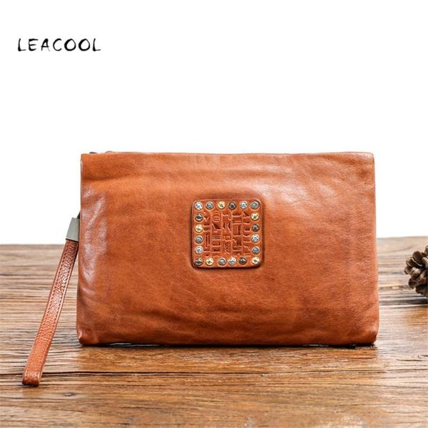 

wallets leacool real genuine leather clutch bag for men vintage cowhide luxury male large capacity long wallet purse zipper phone bags, Red;black