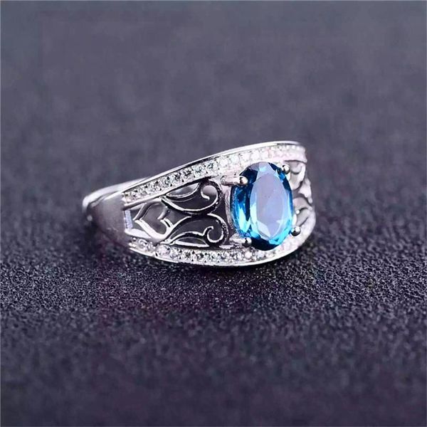 

cluster rings silver natural z gemstone ring for women engagement party /gift blue fine jewelry, Golden;silver