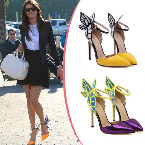 

sandals women pu buckle strap 11.5cm thin heels high pointed toe butterfly-knot cover heel sandal for shoes, Black