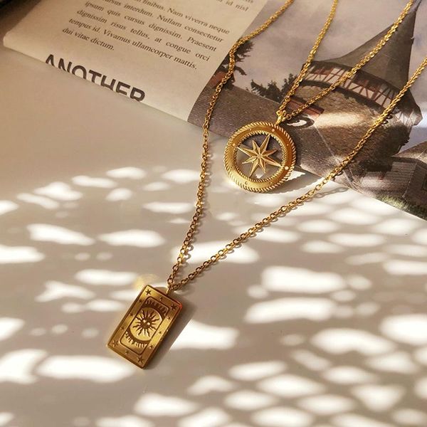 

chains 2021 vintage tarot necklace sun north pluto pendant neckalce clavicle chain titanium steel couple jewelry for women, Silver