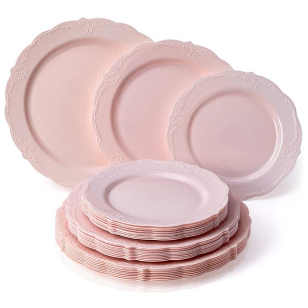 

disposable dinnerware 25-50pcs tableware baroque plastic serve plate pink silverware white green birthday christmas wedding party supply