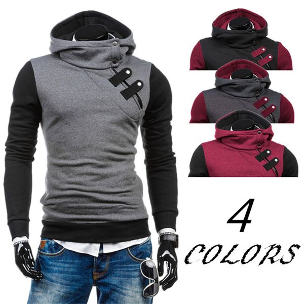 

2021 new fashion winter patchwork two button hoodies sweatshirt men long sleeve hoodie casual streetwear pullover ptst, Black