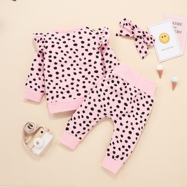 

clothing sets autumn baby girl set leopard soft cotton long-sleeved jacket trousers hair decoration three 3pcs, White