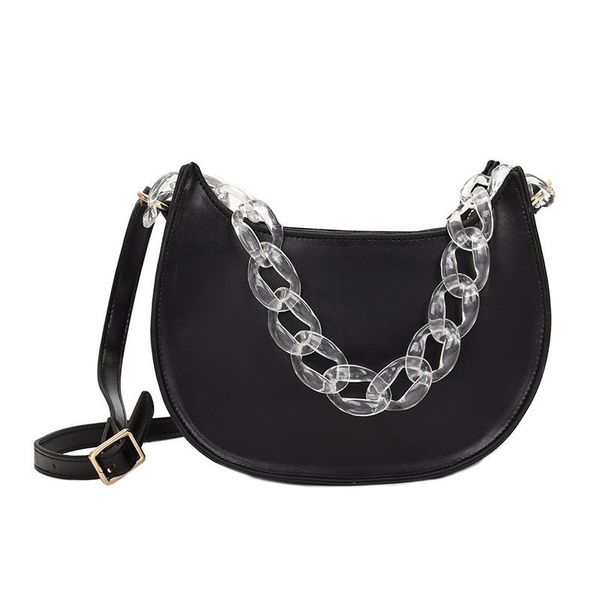

fashion solid crystal chain half moon leather lady shoulder messenger bag luxury designer handbagcrossbody bags sac main c0225