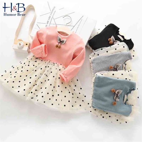 

girls dresses children's autumn clothing spring little polka dot long sleeve mesh princess baby kids clothes 210611, Red;yellow