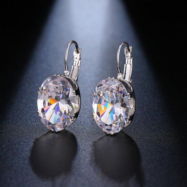 

hoop & huggie sell oval shape crystal earring 6 colors cubic zirconia stone earrings for women and girls fashion party jewelry, Golden;silver