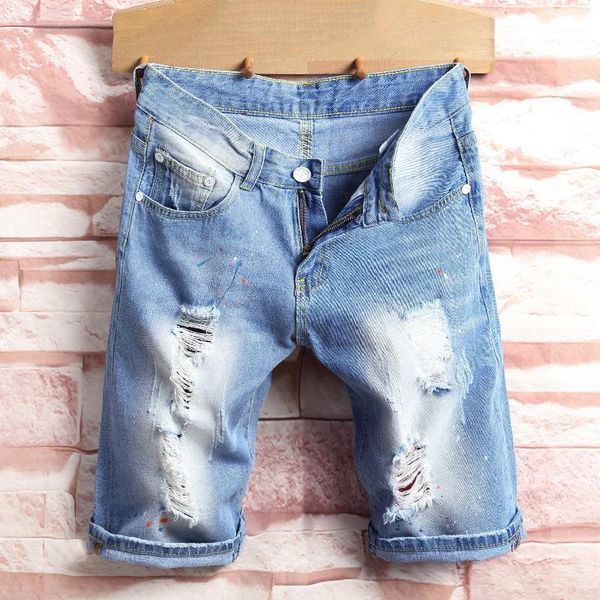 

men's jeans stretchy short casual slim fit elastic denim shorts male brand summer clothes, Blue