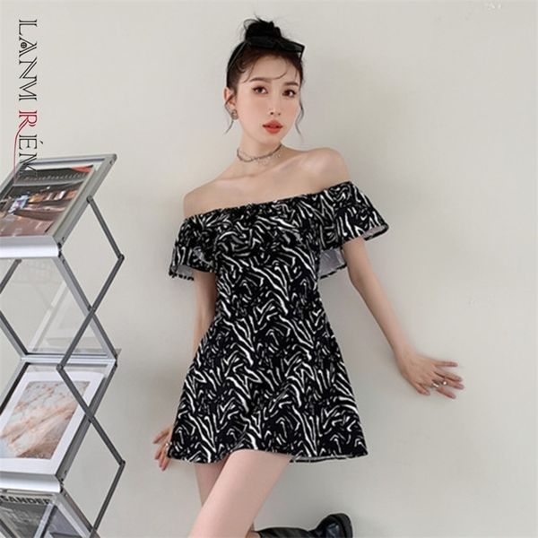 

women dress stripes slash neck short sleeve temperament loose fit fashion summer 2h812 210526, Black;gray