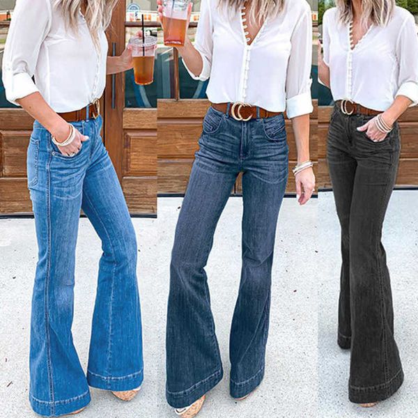 

women's jeans high waist elegant for women blue black washed straight denim flare pants vintage streetwear d30 210927