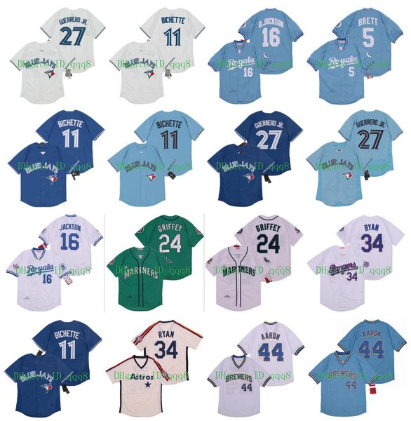 

vintage 16 bo jackson jersey 5 george brett 11 bo bichette 44 hank aaron vladimir guerrero jr. ken griffey jr 34 nolan ryan retro baseball, Blue;black