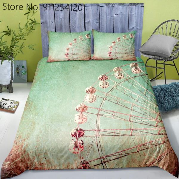 

bedding sets ferris wheel 3d print bed cover 2/3 piece playground cartoon gift bedspread  king double size quilt