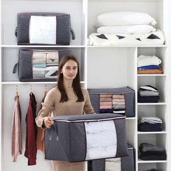 

storage bags 3 pack large capacity clothes bag organizer with reinforced handle thick fabric for comforters, blankets, bedding