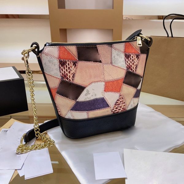 

luxurys designer bags color matching bucket bag zipper casual splicing chain messenger bag fashion texture temperament women's single s