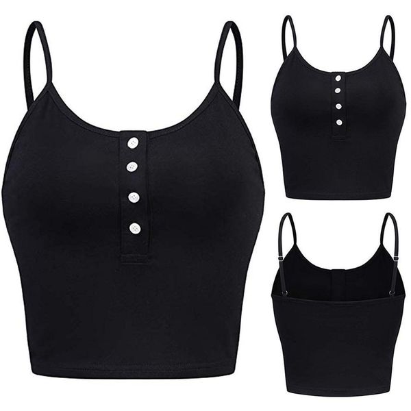 

2021 ladies short section slim womens sleeveless o neck button up casual workout crop vest cami tank tc3m, White