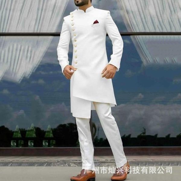 

ethnic clothing 2021 classic african white long blazer groom tuxedo groomsman men's wedding dress prom male business suits, Red