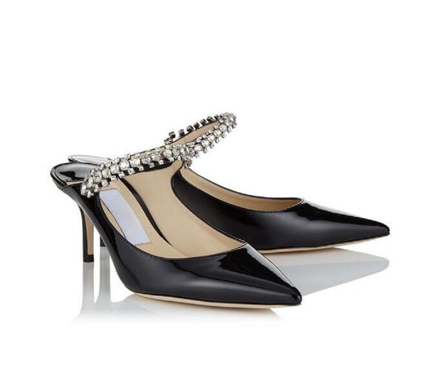 

elegant women's bing sandals pumps pointed toe crystal straps stiletto heel lady designer high heels dress party wedding bridal gift, Black