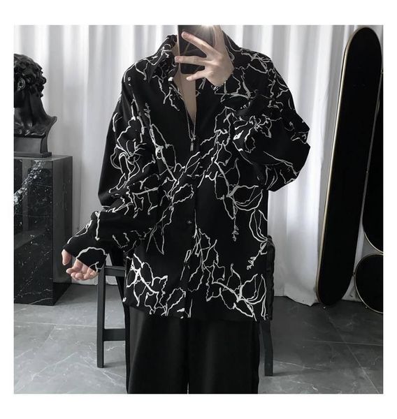 

harajuku men shirts style blouse korean printing streetwear hip-hop shirt 2021 spring summer retro couples top, White;black
