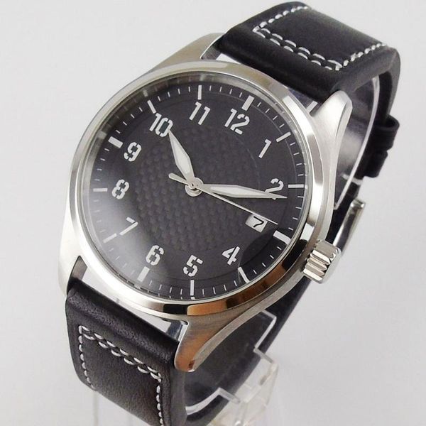 

wristwatches 40mm japan genuine nh35 / nh35a men's wristwatch automatic movement black dial luminous hands date leather strap, Slivery;brown