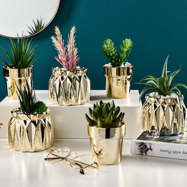 

nordic style home decor golden cactus succulents bonsai desk decoration artificial plant home accessories