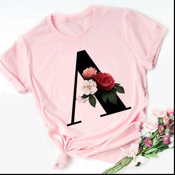

26 english alphabet prints print pink women shirt 2021 new summer couples lovers blouse women harajuku casual white