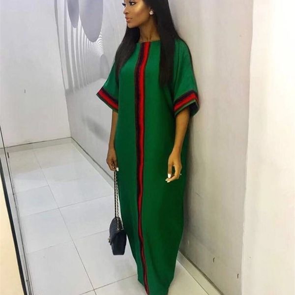 

dress plus size women o-neck half sleeves ribbon patchwork floor-length loose long dress 110# 210730, Black;gray