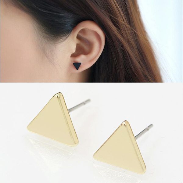 

stud 1 pair fashion earrings jewelry simple geometric triangle cube women, Golden;silver