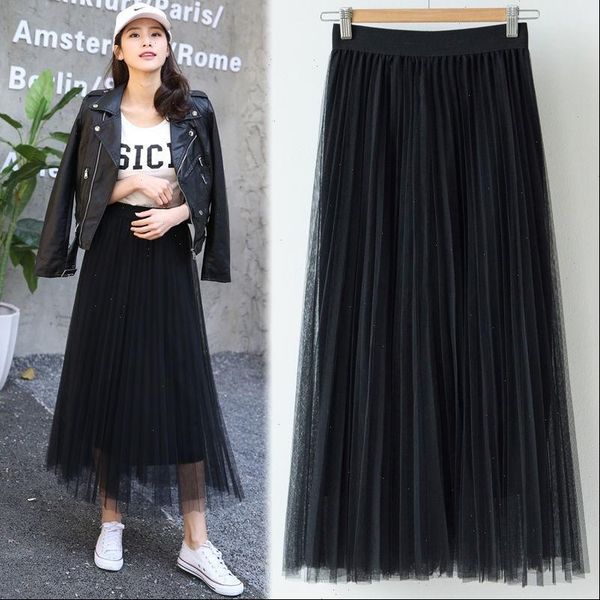 

tingyili pleated tulle skirts womens black burgundy purple gray green maxi skirt korean fashion long skirts