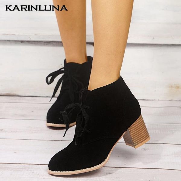 

boots karin 2021 arrivals large size 43 women round toe square heel leopard spring/autumn shoes, Black